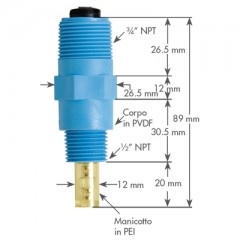 EC sonda do potrubí, 3m kabel bez konektoru, do 80°C a 6 bar, 20 mm dovnitř, 1/2"NPT závit